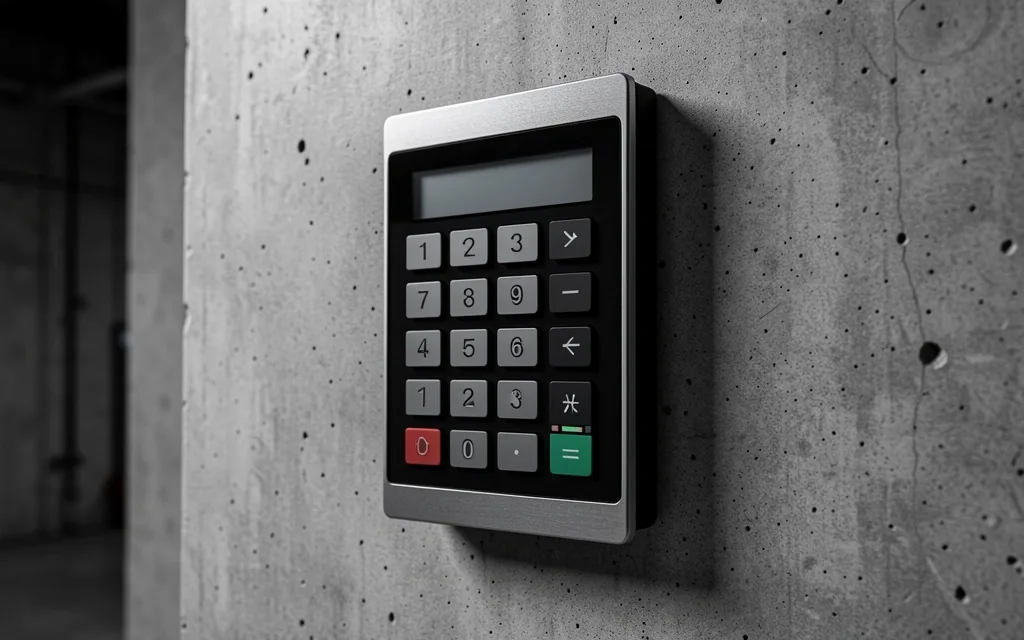 Digital time clock mounted on a workplace wall
